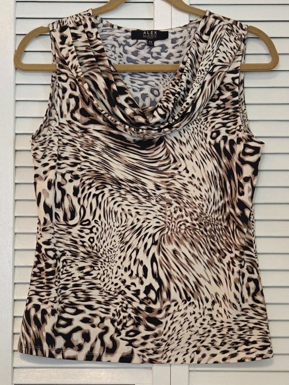 Animal Print Drape Neck Sleeveless Blouse - Size Petite Small